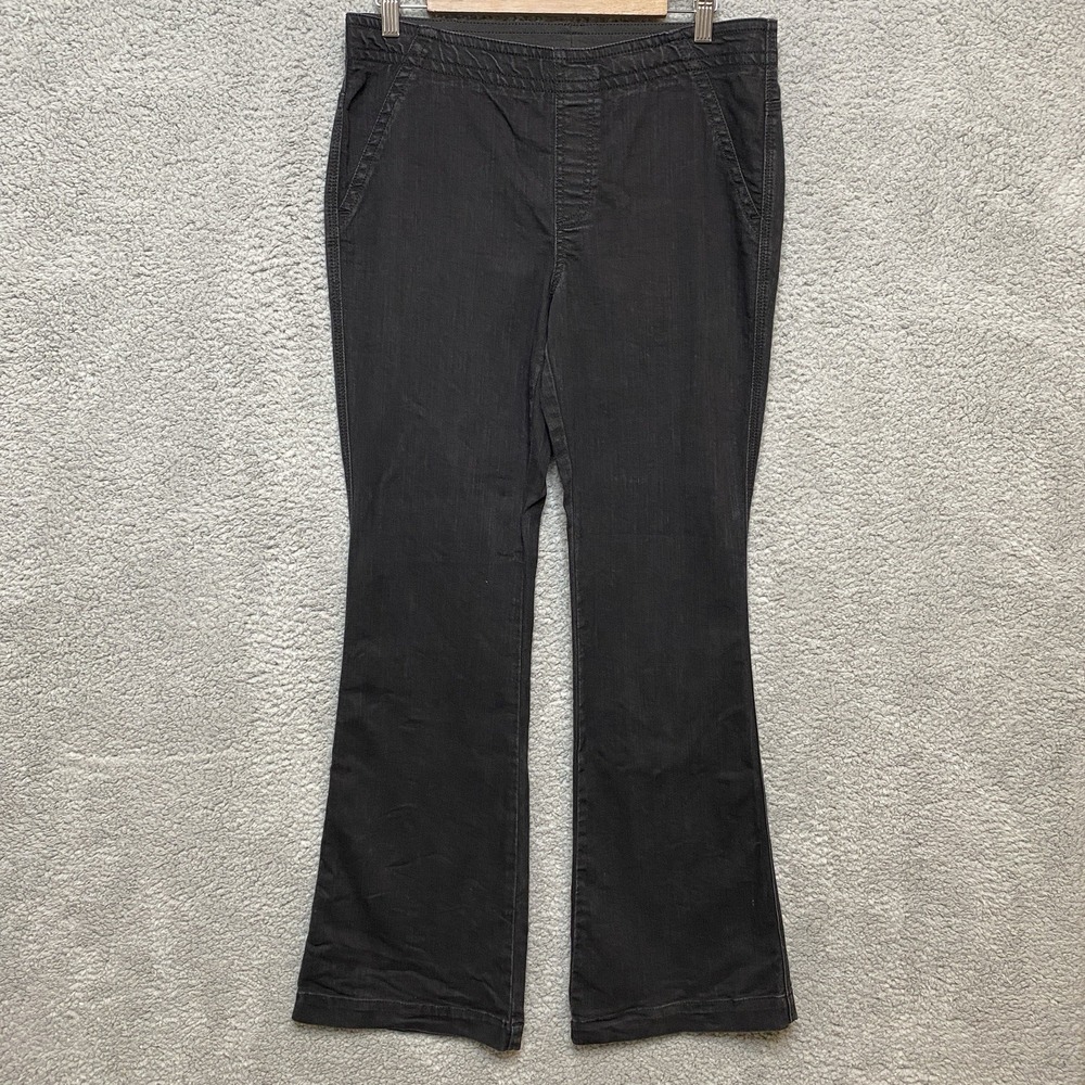 Chico's Platinum Jeans Women Sz 0.5 Regular Black Denim Flare Fake Front Pockets